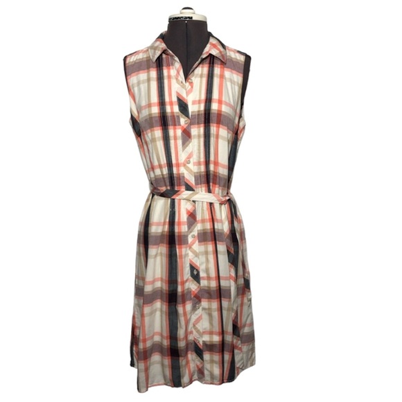 Tommy Hilfiger Cotton Linen Blend Check Sleeveless Tie A-Line Buttoned Dress S/P - Picture 2 of 13
